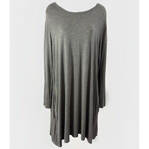 Piko 1988 Bamboo Stretch‎ L/S Tunic Dress Top Sz L Pockets Gray Comfort Vacation